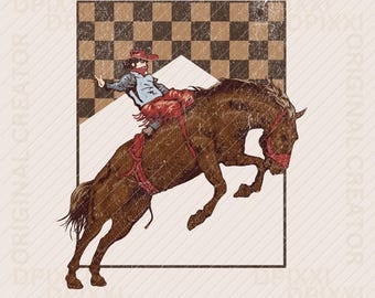 Hopping Cowboy PNG * checker horse, western punchy bronc trendy rodeo cowboy, digital download