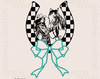 Turkos rosett Cowgirl hästsko PNG * Retro Rodeo Clipart Grafik Vintage Sublimering #772