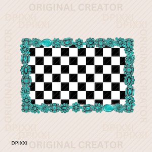 Square Turquoise Frame png #108 * Turquoise Checker Shape PNG Digital Download | Western Design | Turquoise Conchos Frame Sublimation Design