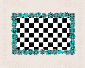 Square Turquoise Frame png #108 * Turquoise Checker Shape PNG Digital Download | Western Design | Turquoise Conchos Frame Sublimation Design