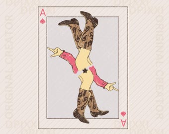 Desert Playing Card Print, Vintage Western Landscape Poster, Cowgirl Wall Art, Playing Card, Vintage Western Print, Ace of Hearts Art #79