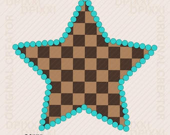 EDITABLE Chocolate Brown Turquoise Star Checker png * Background Checkered Checkered patches, Checker Png sublimation, Digital Download #451