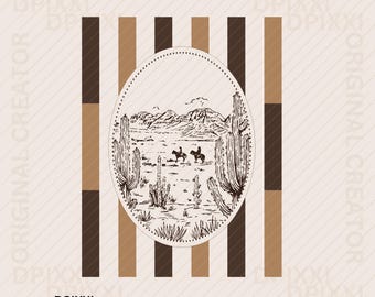 Cowboy Friends Desert PNG * Drawing Western Print Cowboy Trendy Vintaget Decor Art Retro #798