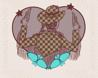Put ‘Em Up Cowboy png * checker turquoise heart cowgirl western, punchy png,  retro cowgirl, groovy cowgirl sublimation download clipart #46