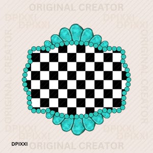 Turquoise Checker Digital Frame Printable png * Shape PNG Digital Download Western Design Turquoise Conchos Frame Sublimation Design #334