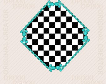 Turquoise Diamond Checker Digitaler Rahmen Printable png * Form Digital Download Western Design Türkis Conchos Sublimationsdesign #423