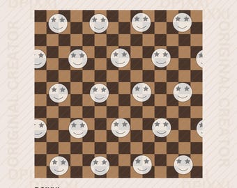 EDITABLE Happy Face Blocks Brown Square Checker png, svg * Stars Checkerboard Background png Seamless Pattern Clipart Digital Download #441
