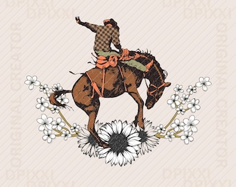 Flower Field Cowboy PNG * Cowboy Checkered Western Instant Digital Download, Trendy Western Design, Western file, Trendy Shirt PNG, Download