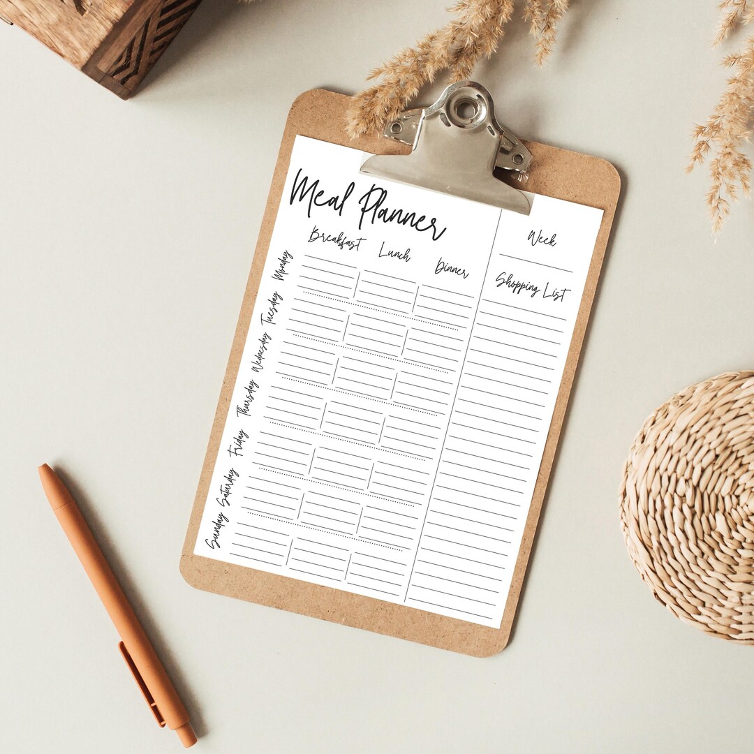 Printable Weekly Meal Planner With Shopping List - Etsy