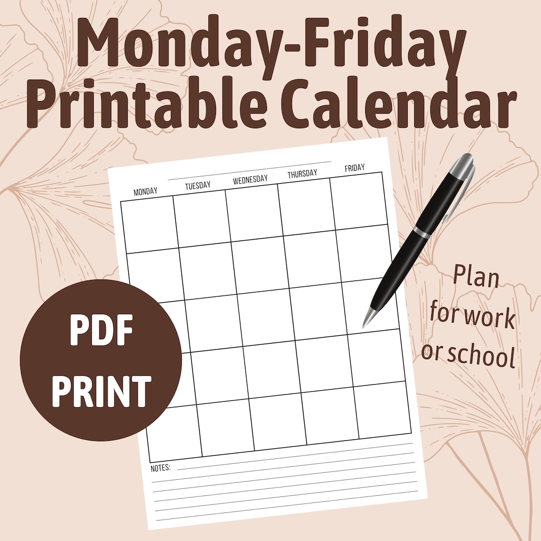 Printable Monday - Friday Calendar to Plan for Work or School - Etsy