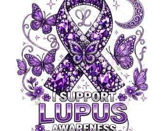 Purple Lupus Awareness Ribbon PNG – Glam Amethyst Diamonds Butterflies (Digital Download)
