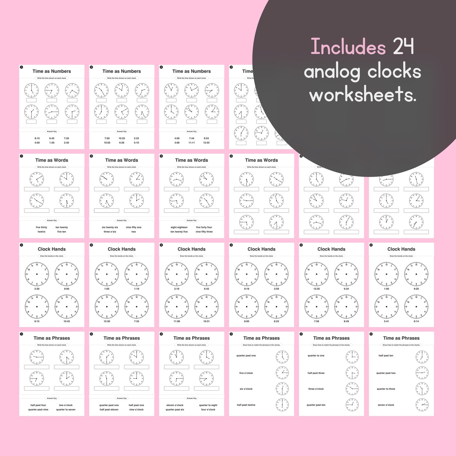 Analog Clocks – 1st, 2nd, 3rd Grade Telling Time Worksheets – no Prep ...