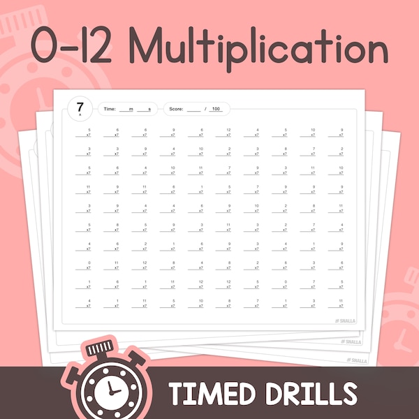 Ejercicios de multiplicación (0-12): pruebas de multiplicación para 2.º, 3.º y 4.º grado: sin preparación (PDF imprimible)