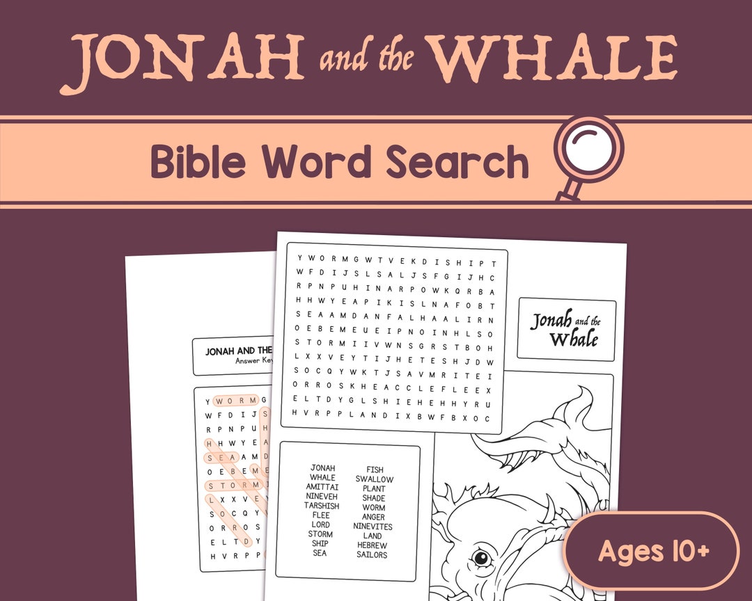 Christian Word Search jonah and the Whale  Bible Stories