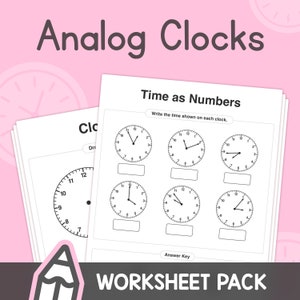 Analog Clocks – 1st, 2nd, 3rd Grade Telling Time Worksheets – No Prep (Printable PDF)