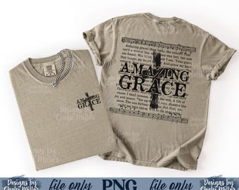 Imagen PNG de Amazing Grace / Diseño de camiseta cristiana / Cruz con partitura de himno PNG / Sublimación religiosa / Sudadera de cuello redondo con cita de fe