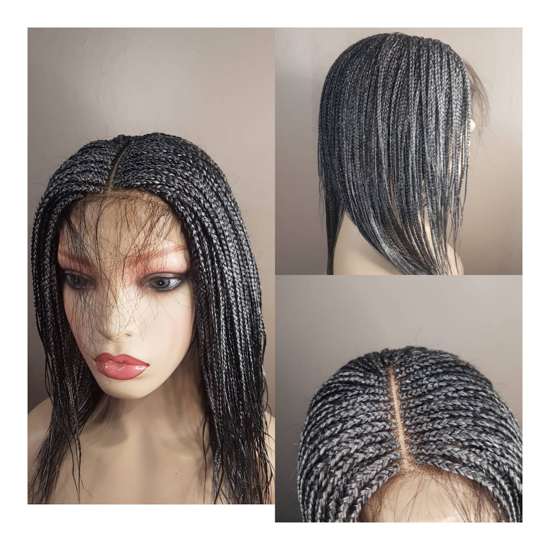 Grey Braided Wig, Grey Mix Wig, Black and Grey Wig, Colour 50 Grey Wig