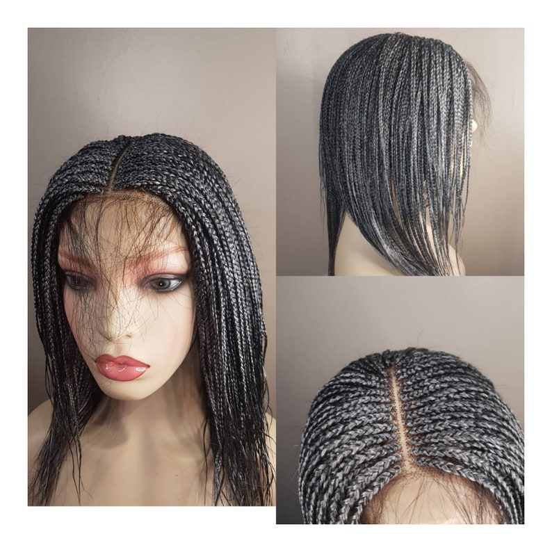 Grey Braided Wig, Grey Mix Wig, Black and Grey Wig, Colour 50 Grey Wig ...