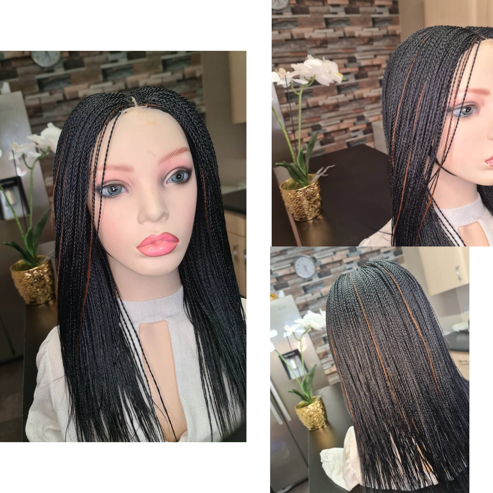 Ombre senegalese twist wig, 14 inches micro twist wig, braided micro twist,  lace braided wig, closure twist with,black with goden highlight