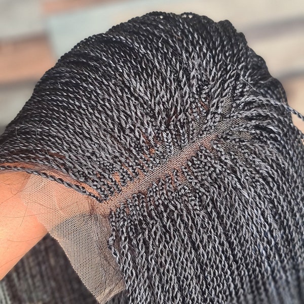 18" Grey braids, grey micro twist wig, 16-18 inches twist, Senegalese Twist Wig,  Closure Braids, easy braids