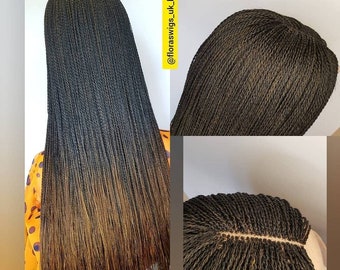 Peluca con microtorsión en Etsy, peluca con trenza senegalesa, pelucas trenzadas en Etsy, pelucas de Etsy, peluca larga con microtorsión, peluca con trenza ombré.