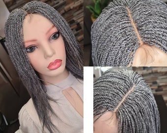 Senegalese twist wig, micro twist wig,  grey braids, closure braids