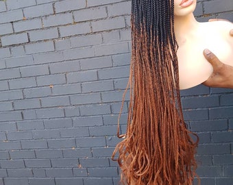 Braided closure wig, french curls wig, ombre braided wig, braided lace wig, 2 tone wig