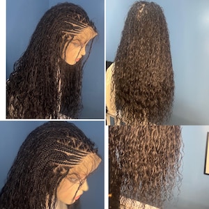 Boho braids, human hair curly wig, lace front wigs, beautiful braided wig, Goddess braids Wig, box braids wig, ready to ship wig