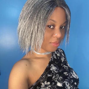 6-8 inches grey braids, feathers twist wig, short skinny twist, Senegalese Twist Wig,  Closure Braids, Braided lace wig, light Grey hair.