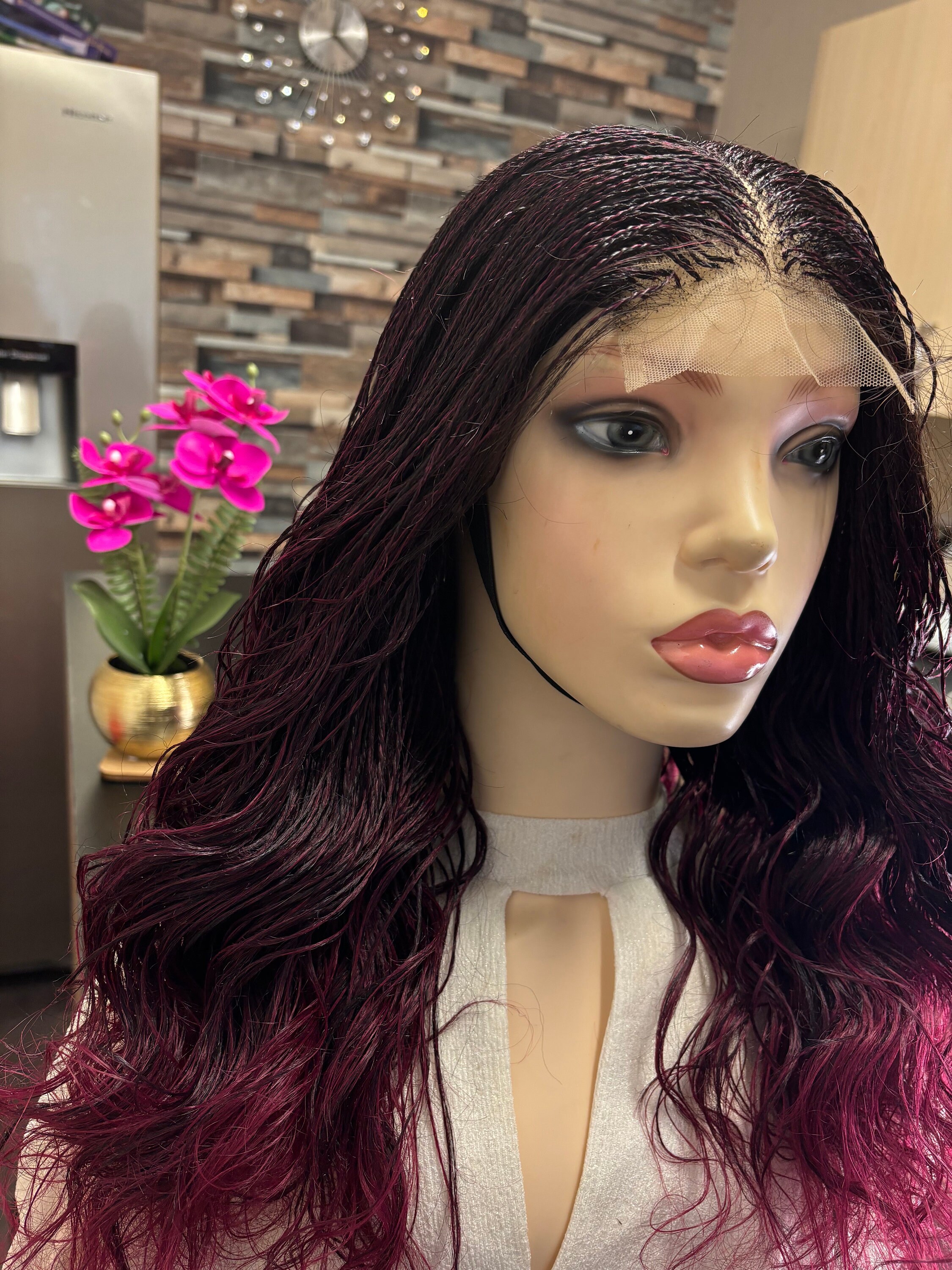 Nano french curls wig,  burgundy mix wig, gorgeous Senegalese nano slim twist,  Braids like weave