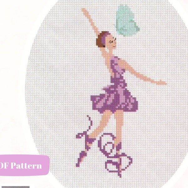 Ballerina Cross Stitch PDF, Hand Modern Embroidery DIY, Cute Crochet Patterns Download, Tinny Beginner Needlework, Easy Embroidery File