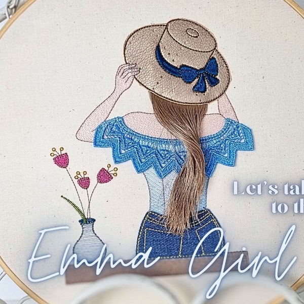 3D Hair Emma Girl 6x10 Hoop Applique Machine Embroidery Design-Jump Technique Jumpville