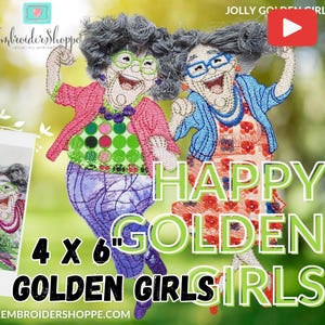 3D-haar Happy Golden Girls 4 x 6 hoepel stoffen machineborduurontwerp-sprongtechniek Jumpville, stoffen, levensecht haar
