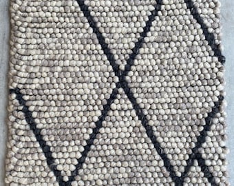 Beige and Black Hand Woven, Felted Wool Loop, Chunky, Southwest Modern Decor Style. Available In Multiple Size- LavnLira