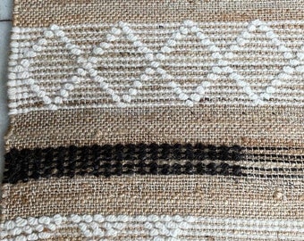 Hand Woven Jute Wool Area Rug: Chunky Knit, High Low Weave
