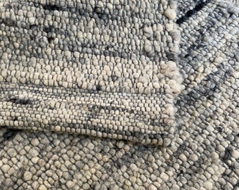 Natural Grey Silver, Hand Woven, Uneven Chunky Knit, Small Pebble Wool Rug. Customization Available - LavNLira