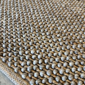 Handwoven, Grey, Wool and Natural, Jute Rug – Chunky Knit, Basketweave, Area Carpet, Custom Sizes Available - LavnLira Rugs