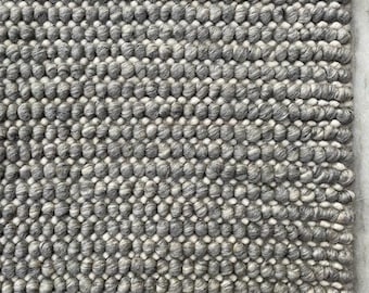 Grey and White Hand Woven, Big & Small Loop, Chunky Knit, Soft Wool Area Rug. Custom Made Available Runner Large or Small Size - LavnLira