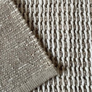 Hand Woven Beige & White Area Rug: Indoor/Outdoor PET Yarn