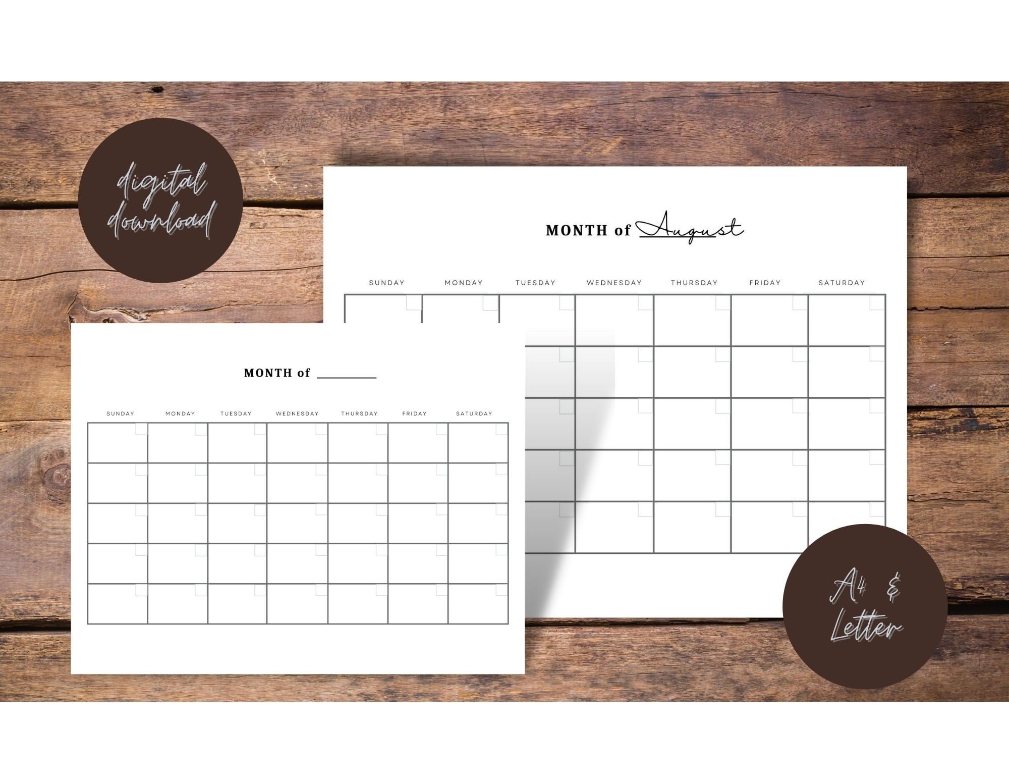 Blank Monthly Calendar, Printable Landscape, Minimalist Calendar ...