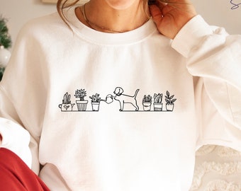 Dog and Plants Sweatshirt, Dog Watering Plants Shirt, Plant Lady Hoodie, Plant Lover Gifts, Shirt for Dog Lover, Succulent Plant Tee, GA6827