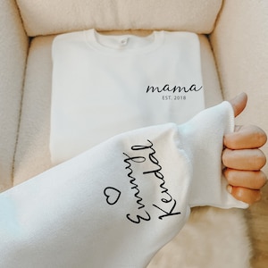 Custom Mama Sweatshirt, Custom Mom Shirt With Daughter And Son Names On Sleeve, Mom's Personalized Hoodie, Custom Mother's Day Gifts, KG7935