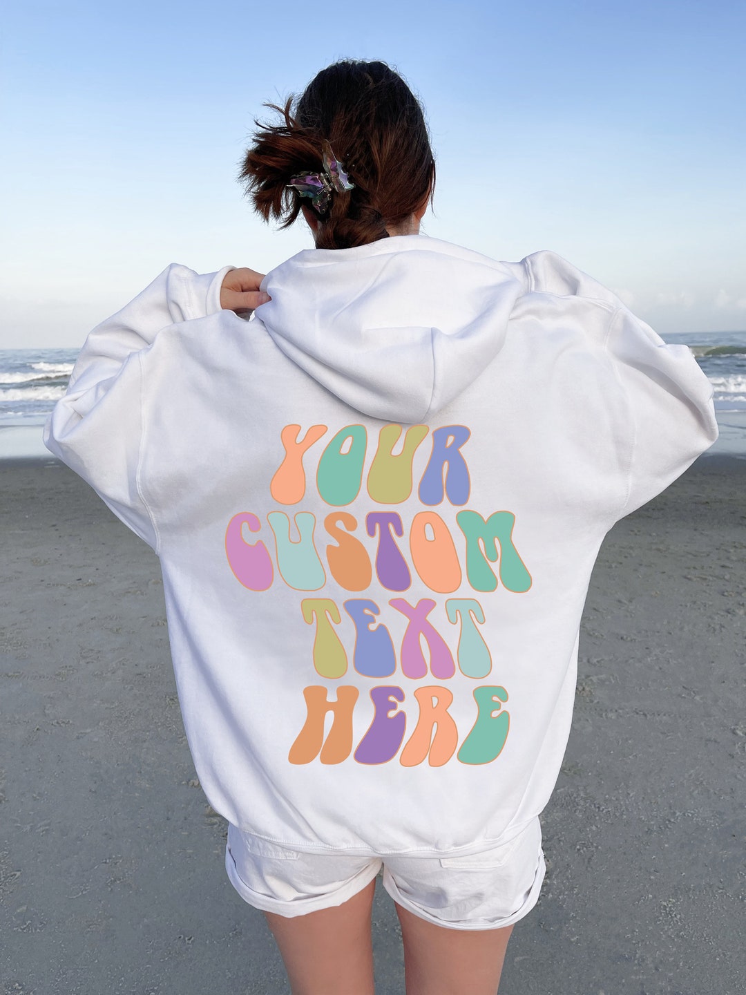 Trendy Custom Text Hoodie, Women's Personalized Sweatshirt, Preppy ...