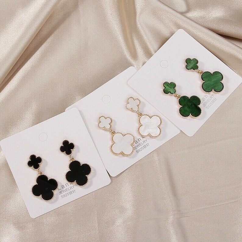 Fashion Clover Earrings 925 Silver Post Made Women's Jewelry Gift 