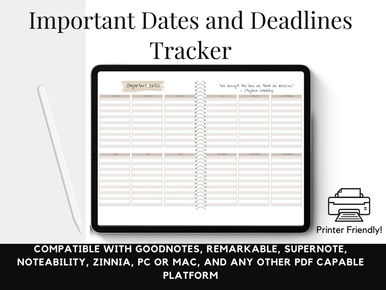 Important Dates and Deadlines Tracker Digital Journal, Printable Journal Etsy