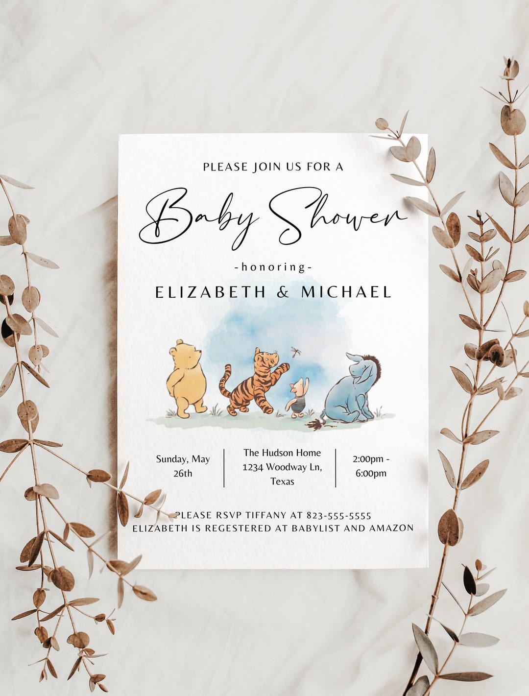 Winnie the Pooh Baby Shower Invite Template EDITABLE CANVA - Etsy
