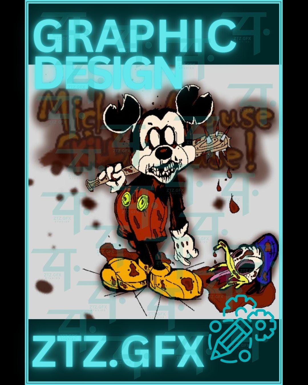 Dark Mickey Mouse Printable Art: Creepy Retro Cartoon Decor