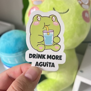 Frog- Drink More Aguita Sticker, Drink More Water Frog sticker, Frog Laptop Stickers, cute frog sticker, Latina stickers,Water bottle decals