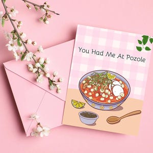 Pozole Greeting Card, Spanish Greeting Cards, Mexican Food Art , For Tia Abuela Spanish Greeting Cards, Illustrated Holiday Greeting Cards