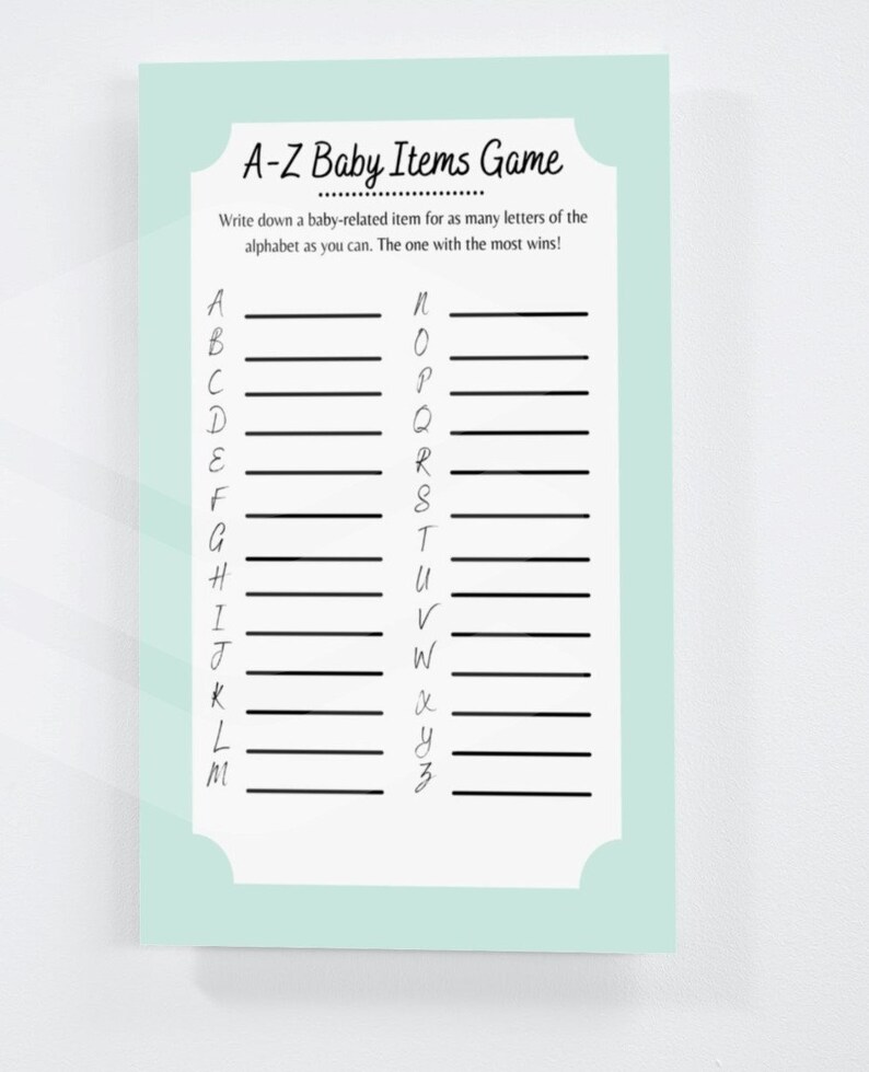 Baby Shower Game AZ Baby Items Etsy
